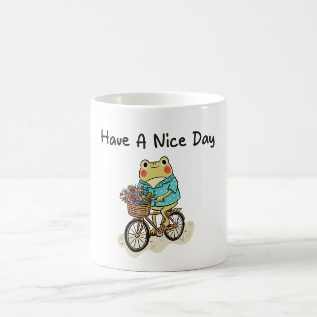 Whimsical Frog Riding A Bike Illustration Coffee Mug (Center)