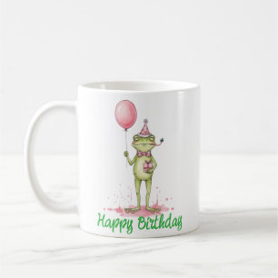 Whimsical Frog with Balloon Birthday Party Coffee Mug