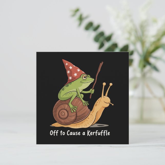 Whimsical Frog Wizard Off to Cause A Kerfuffle  Invitation (Standing Front)