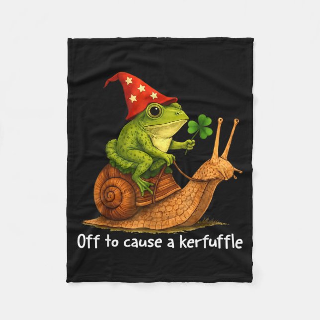 Whimsical frog wizard off to cause a kerfuffle mem fleece blanket (Front)