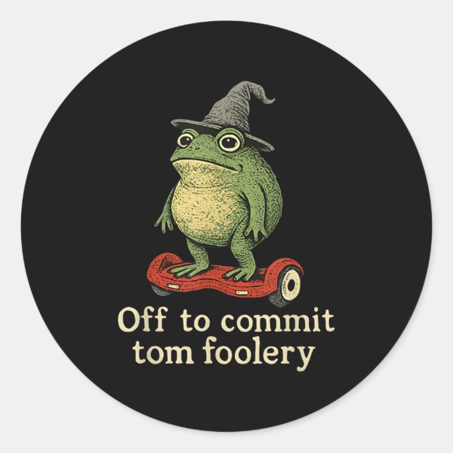 Whimsical Frog Wizard Off To Commit Tom Foolery Fr Classic Round Sticker (Front)