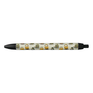 Whimsical Frogs in Raincoats Pattern Black Ink Pen
