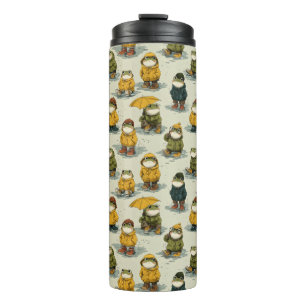 Whimsical Frogs in Raincoats Pattern Thermal Tumbler