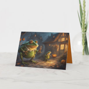 Whimsical Frogs trick or treat Halloween greeting Card