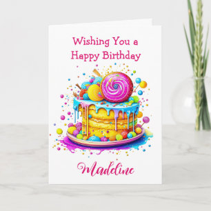 Whimsical Frosted Cake Personalised Birthday Card