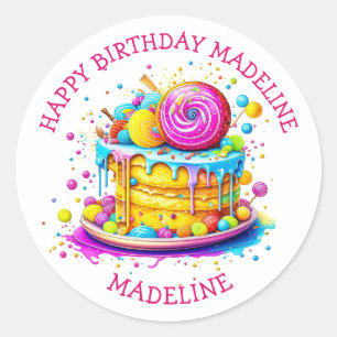 Whimsical Frosted Cake Personalised Birthday Classic Round Sticker