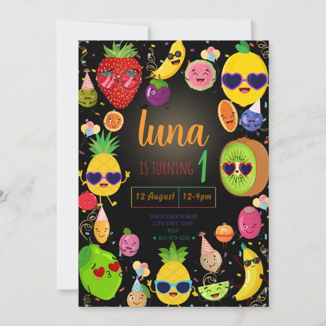 whimsical Fruit Birthday Invitation (Front)