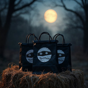 Whimsical Fun Black & White Mummy Happy Halloween Classic Round Sticker