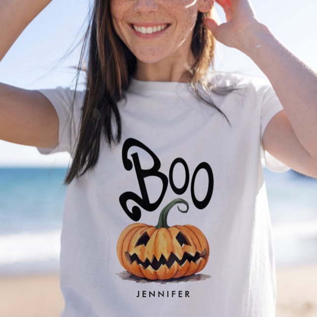 Whimsical Fun Boo Orange Pumpkin Humour Typography T-Shirt (Creator Uploaded)