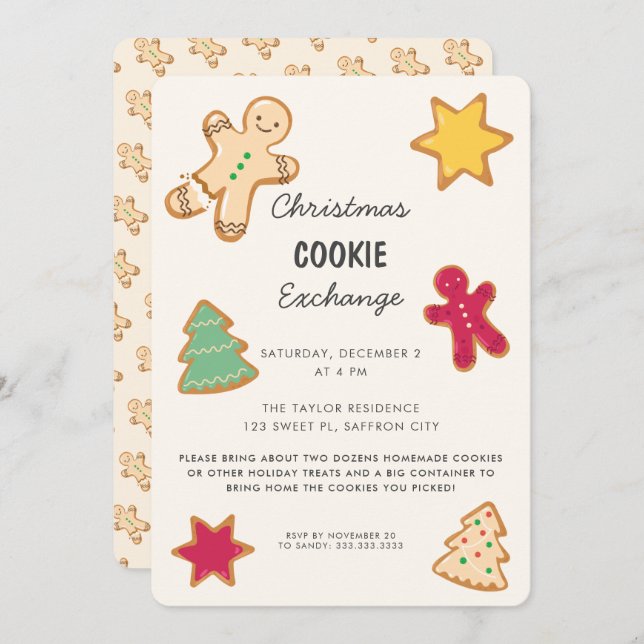 Whimsical Fun Christmas Cookie Exchange Swap Party Invitation (Front/Back)