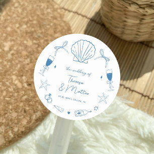 Whimsical Fun Hand Drawn Nautical Coastal Wedding Classic Round Sticker