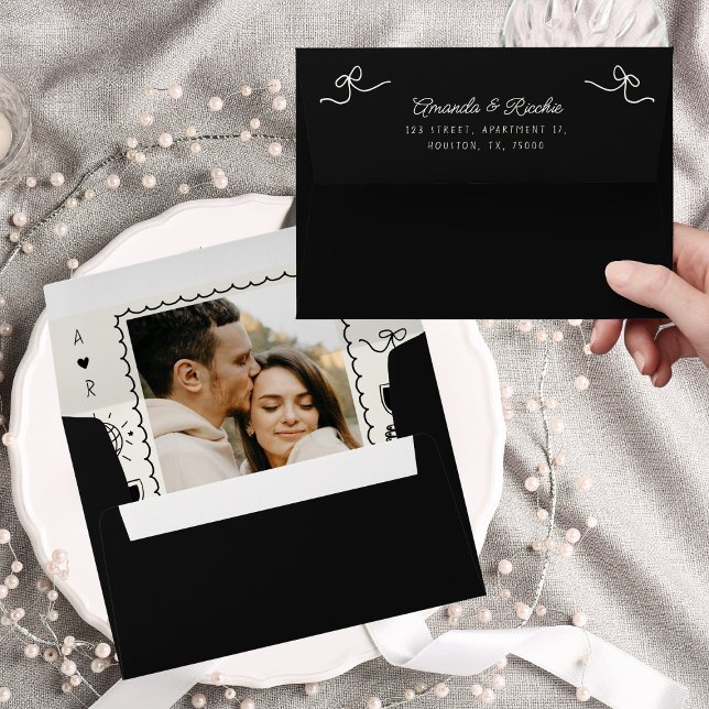 Whimsical Fun Quirky French Monogram Photo Wedding Envelope (Creator Uploaded)