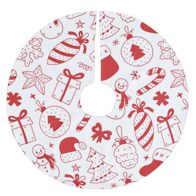 Whimsical, Fun Red & White Christmas Brushed Polyester Tree Skirt (Front)