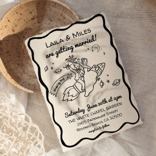 Whimsical fun Rocket wedding invitation