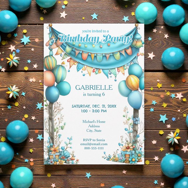 Whimsical Fun Teal Birthday  Invitation (Creator Uploaded)