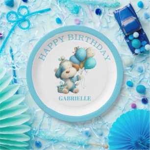 Whimsical Fun Teal Birthday Paper Plate