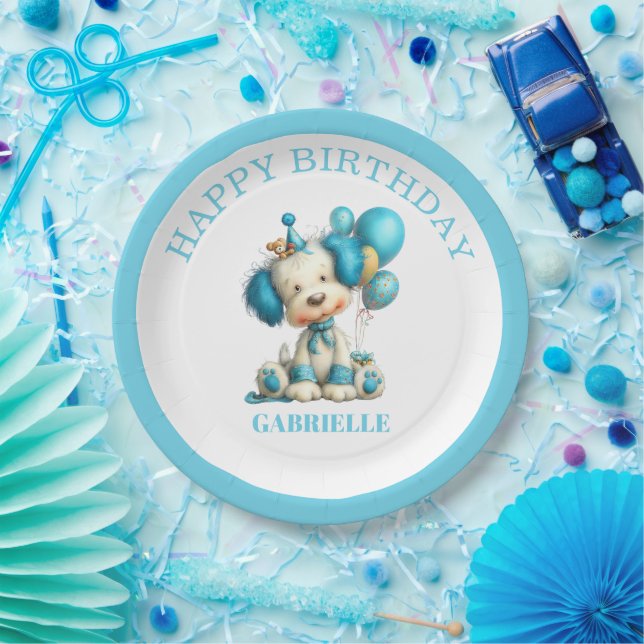 Whimsical Fun Teal Birthday  Paper Plate (Party)