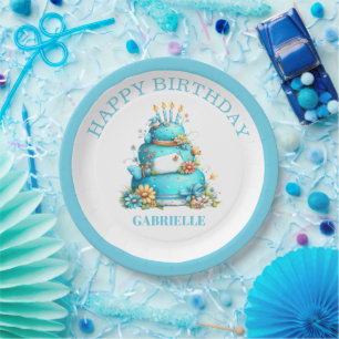 Whimsical Fun Teal Birthday  Paper Plate