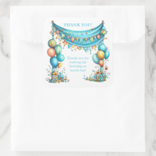 Whimsical Fun Teal Birthday Square Sticker