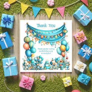 Whimsical Fun Teal Birthday  Thank You Card