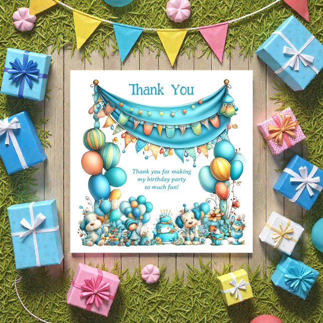 Whimsical Fun Teal Birthday  Thank You Card (Creator Uploaded)