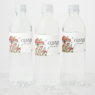 Whimsical Fungi Mushroom Fall Baby Shower Water Bottle Label