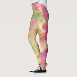Whimsical funky abstract watercolor marble legging