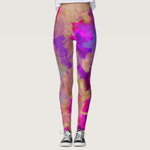 Whimsical funky abstract watercolor style leggings