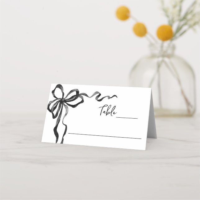 Whimsical Funky Black Bow Christmas Dinner Party Place Card (Front)