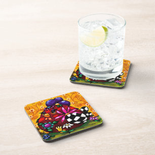 Whimsical Funky Chunky Floral Chicken Colourful Coaster