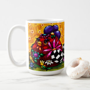 Whimsical Funky Chunky Floral Chicken Colourful Coffee Mug