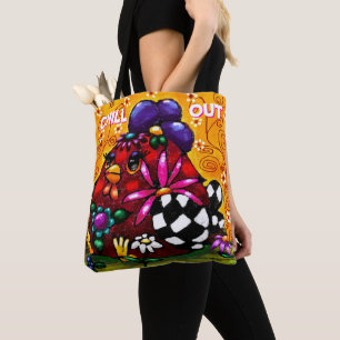 Whimsical Funky Chunky Floral Chicken Colourful Tote Bag