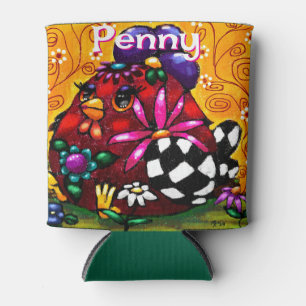 Whimsical Funky Chunky Floral Chicken Personalised Can Cooler