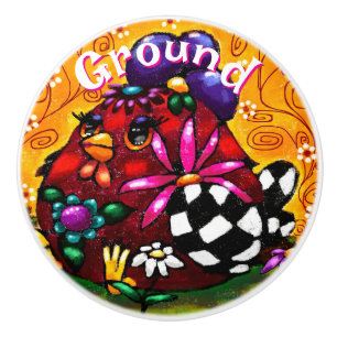 Whimsical Funky Chunky Floral Chicken Personalised Ceramic Knob