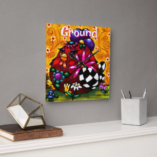 Whimsical Funky Chunky Floral Chicken Personalised Square Wall Clock