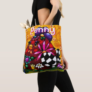 Whimsical Funky Chunky Floral Chicken Personalised Tote Bag