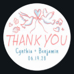 Whimsical Funky Cute Hand Drawn Wedding Thank You Classic Round Sticker<br><div class="desc">Funky whimsical hand-drawn handwritten wedding thank you stickers</div>