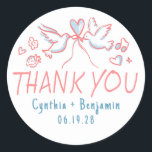 Whimsical Funky Cute Hand Drawn Wedding Thank You Classic Round Sticker<br><div class="desc">Funky whimsical hand-drawn handwritten wedding thank you stickers</div>