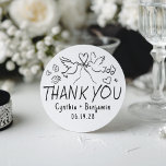 Whimsical Funky Cute Hand Drawn Wedding Thank You Classic Round Sticker<br><div class="desc">Funky whimsical hand-drawn handwritten wedding thank you stickers</div>