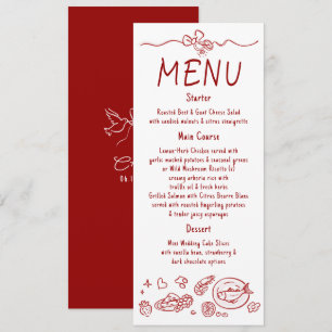 Whimsical Funky Decor Handwritten Red Wedding Menu