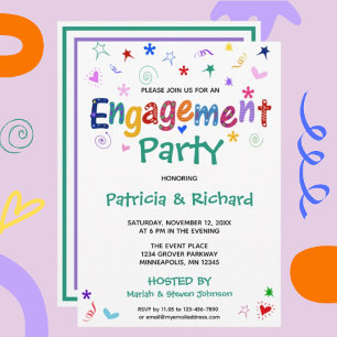 Whimsical Funky Engagement Invitation