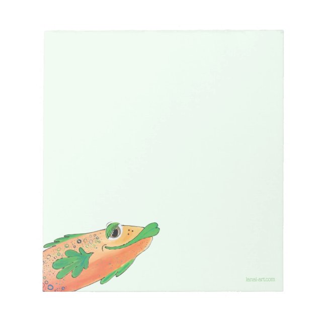 Whimsical Funky Fish Painting Orange and Green Notepad (Front)