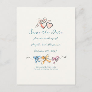 Whimsical Funky Hand Drawn Bows Save The Date Announcement Postcard