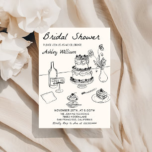 Whimsical Funky Hand Drawn Bridal Shower Invitation