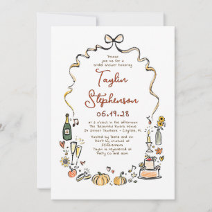 Whimsical Funky Hand Drawn Fall Bridal Shower Invitation