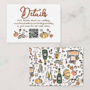 Whimsical Funky Hand Drawn Fall Wedding Details QR Enclosure Card