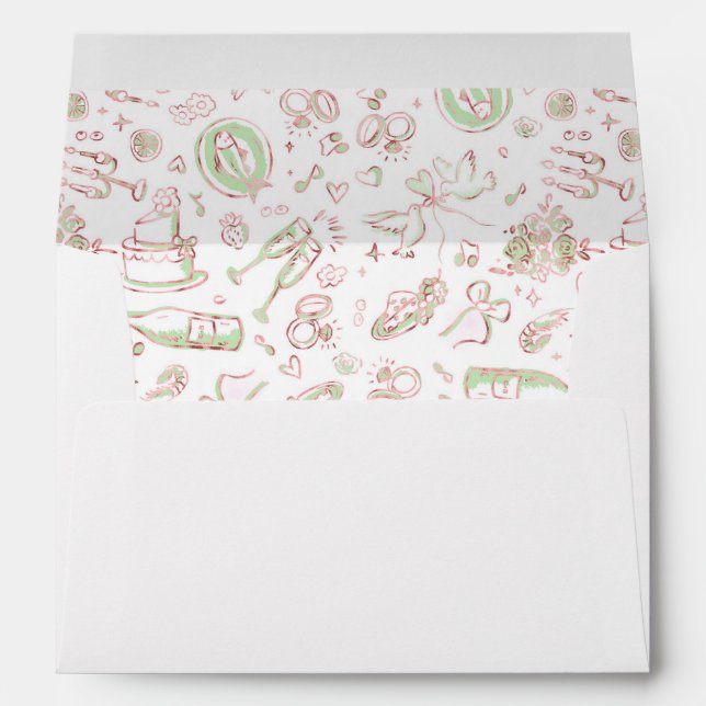Whimsical Funky Hand Drawn Illustrations Wedding Envelope (Back (Bottom))