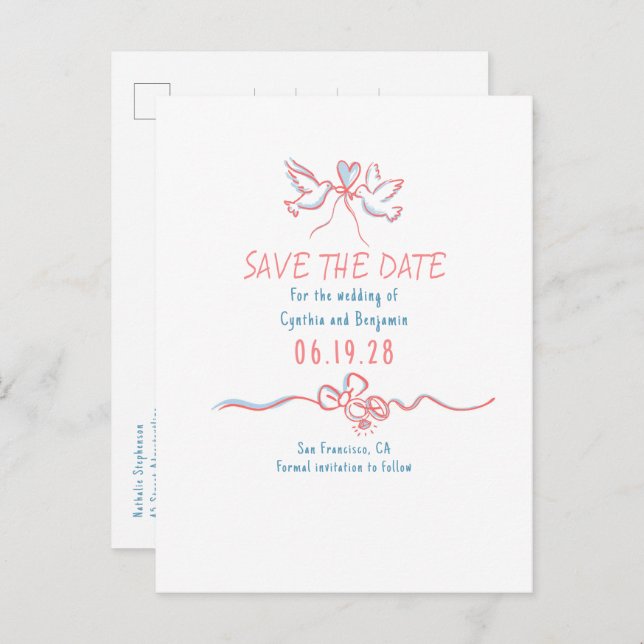Whimsical Funky Hand Drawn Save The Date Announcement Postcard (Front/Back)
