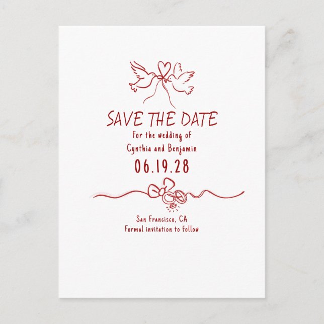 Whimsical Funky Hand Drawn Save The Date Announcement Postcard (Front)