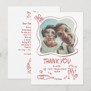 Whimsical Funky Hand Drawn Wedding Photo Thank You Card